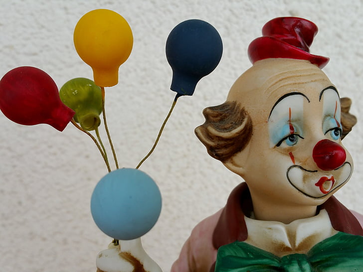 Statuette, clown, ballons, coloré, drôle, ballons, anniversaire