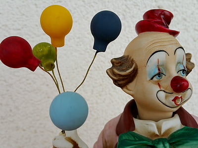 Statuetka, Klaun, balonów, kolorowe, śmieszne, balony, urodziny
