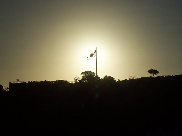 Sol, vlag, heuvel, zonsondergang, silhouet, natuur