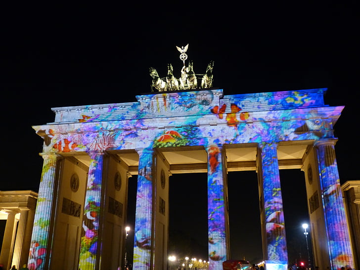 Berlín, cíl, orientační bod, Braniborská brána, budova, Berlín v noci, noční