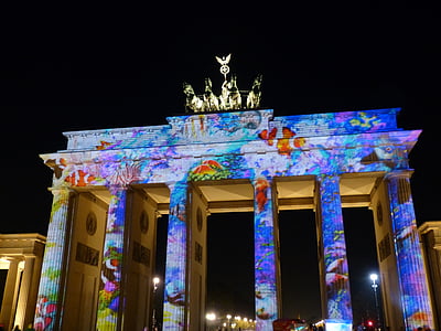 Berlin, mål, landmärke, Brandenburg gate, byggnad, Berlin på natten, natt