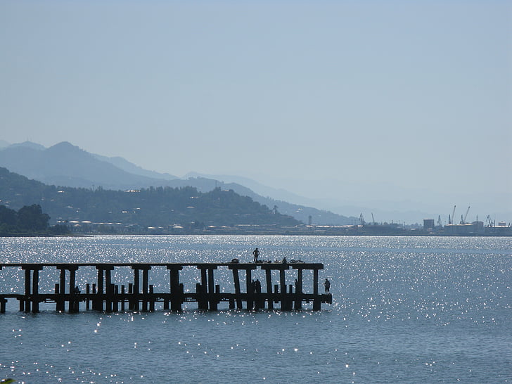 Pier, Georgia, sjøen, blå, fjell, dis, natur