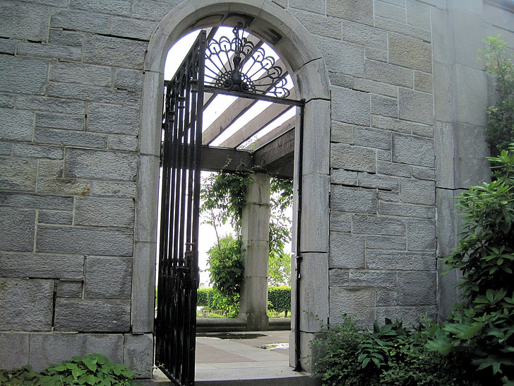 muro de piedra, forma de arco, puerta, Ontario, Canadá