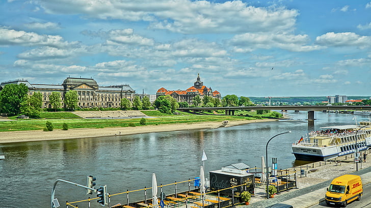 Elbe, Dresden, nave, paddle steamer, cidade, cidade velha, Rio