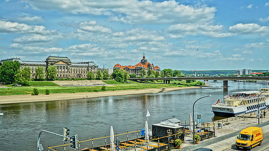 Elbe, Đrezđen, con tàu, paddle steamer, thành phố, phố cổ, sông