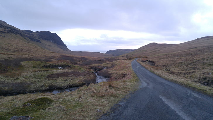 bjerge, Skotland, skyer, Road, natur, alene, ensom