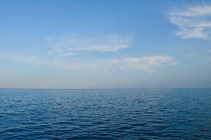 Голубой, небо, воды, океан, мне?, Горизонт, Природа