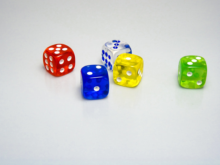 dice, game, toy, gambling, red, blue, green