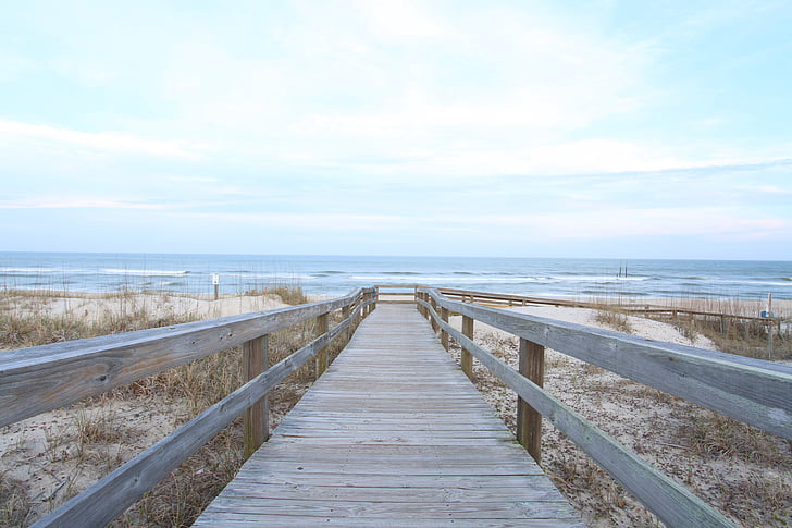 wooden, bridge, pedestrian, footbridge, dunes, beach, sand