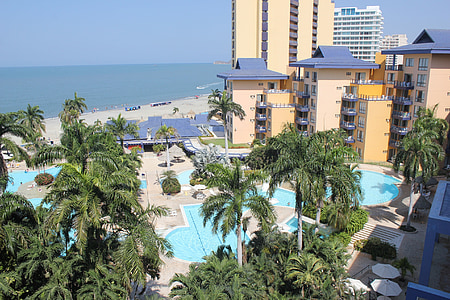 Hotel, piscină, mare, nisip, turism, Columbia, Costa
