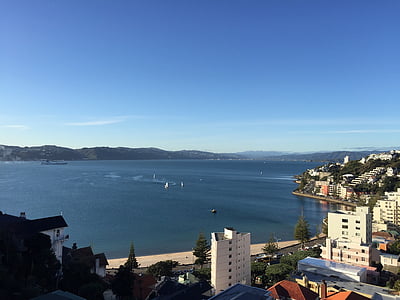Wellington, Bến cảng, bầu trời, tôi à?, bờ sông, du thuyền, Bãi biển