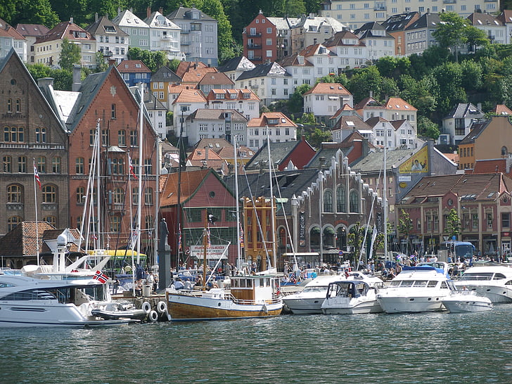 Bergen, Porto, Noruega, Verão, Porto, embarcação náutica, cidade