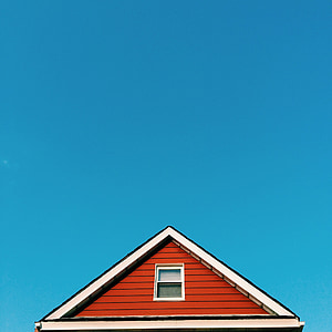 střecha, Skandinávie, červená, budova, dům, barevné, kontrast