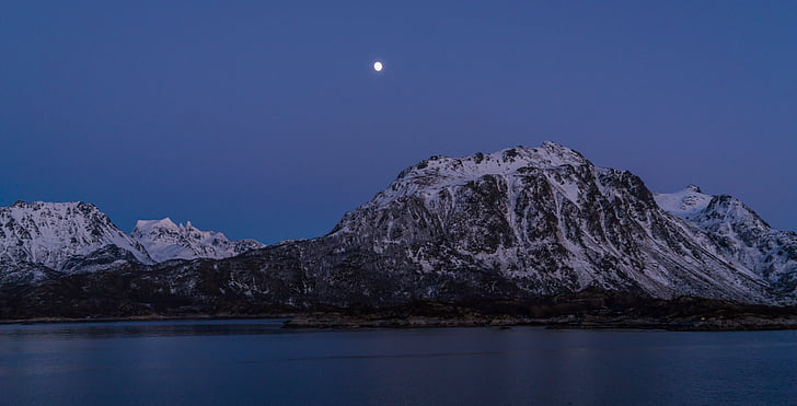 Norwegia, noc, Księżyc, fiord, Europy, podróży, niebo