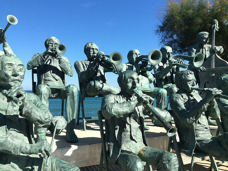 músics, bronze, Girona, al costat del mar, escultura, Concert