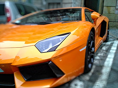 automobile, car, Lamborghini, orange, racing car, vehicle, sports Car