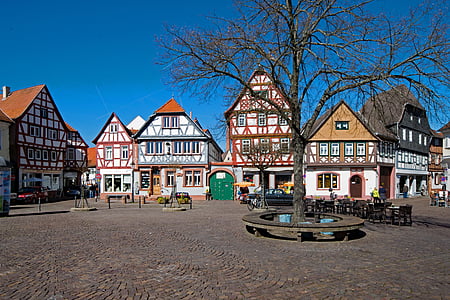 Seligenstadt, Hessen, Duitsland, oude stad, fachwerkhaus, Truss, het platform