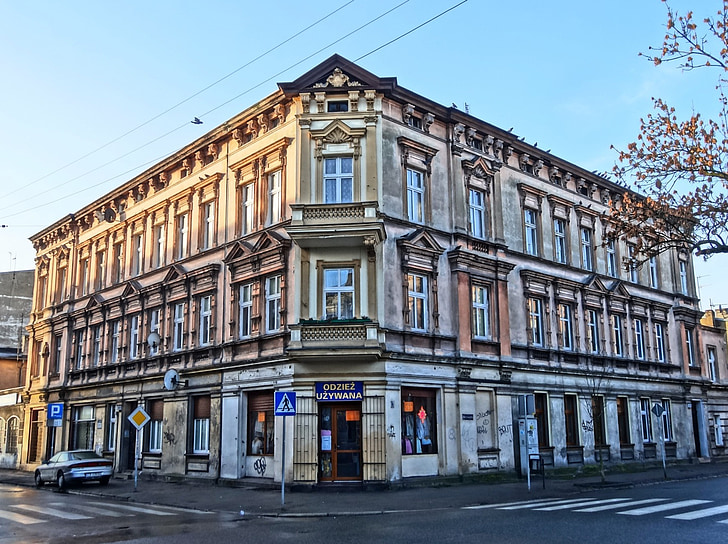 Sienkiewicza, Bydgoszcz, Windows, építészet, külső, épület, homlokzat