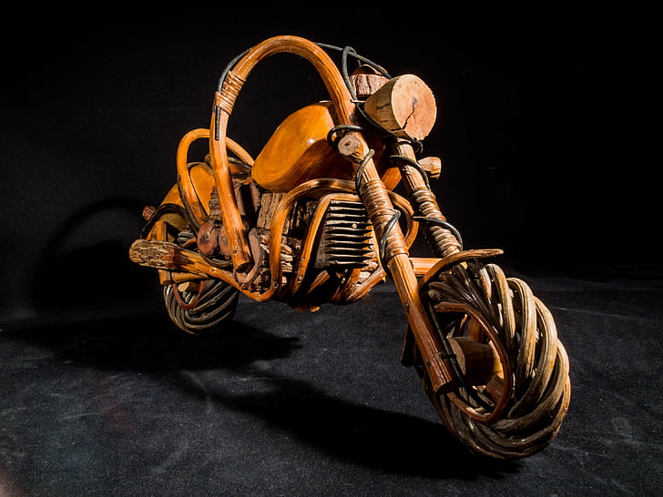 wooden motorcycle, wood model, art from thailand, equipment