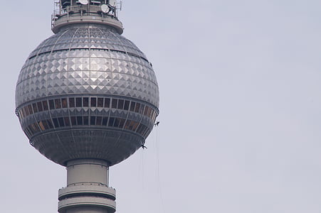 berlin, tv tower, construction work, workers, fear of heights, germany, ball