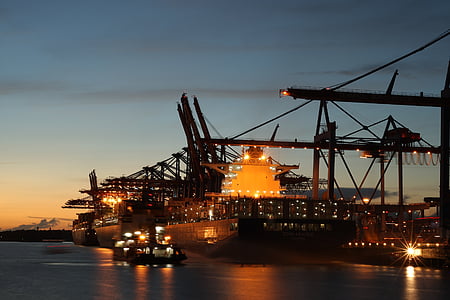 containerfartyg, Hamburg, hamn, Crane, vatten, godstransporter, industrin