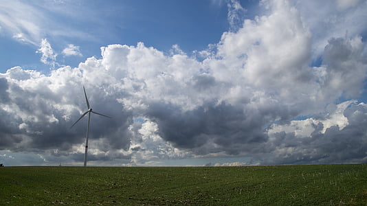 clouds, sky, landscape, pinwheel, wind power, energy, wind