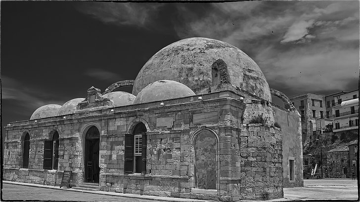 crete, chania, greece, black and white, summer vacation