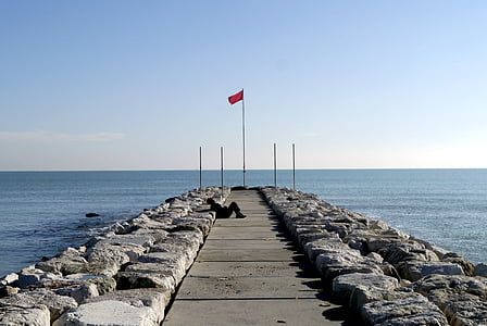 Veneza, estrada, o velho, mar, praia