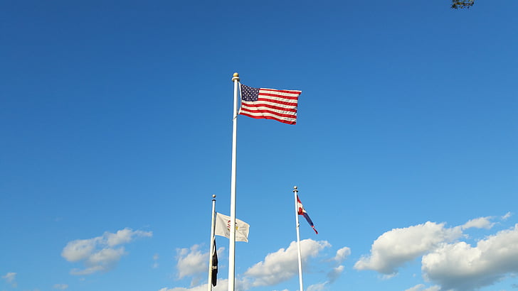 американски флаг, синьо небе, флаг, Американски, небе, синьо, САЩ