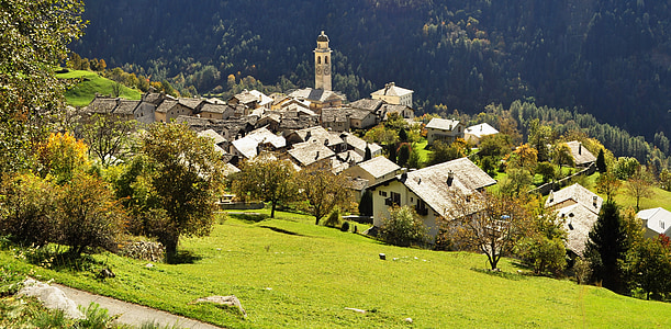 Soglio Szwajcaria, Soglio, Swiss, Kościół, góry, Architektura, wieś