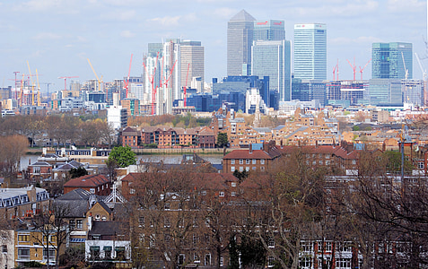 Greenwich, Englanti, Iso-Britannia, Skyline, finanssialue, arkkitehtuuri, Lontoo