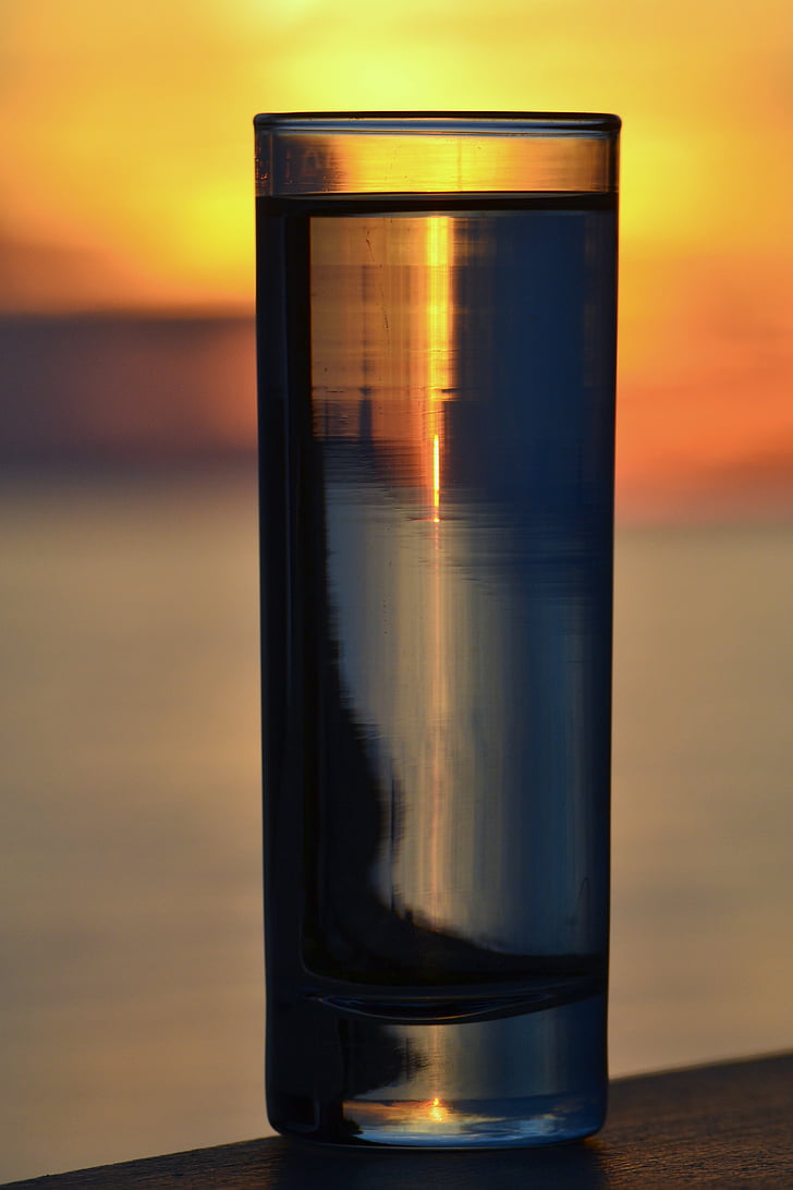 water, glas, reflecties, zonsondergang, glas door de zee, Sunset beach, strand