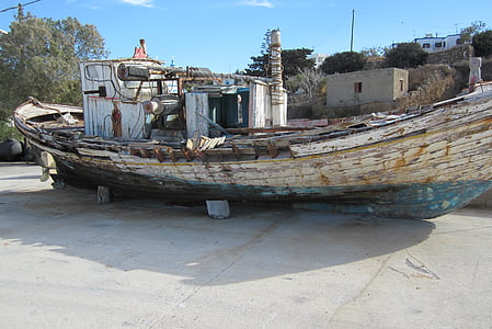 abandoned, boat, city, decay, fishing boat, old, outdoors