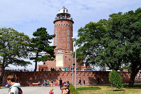 Kołobrzeg, Polônia, farol, construção de tijolos, Mar Báltico