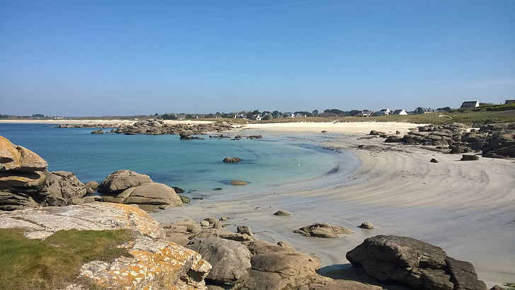 Bãi biển, cảnh quan, bên, chân trời, Pháp, Brittany, trévignon