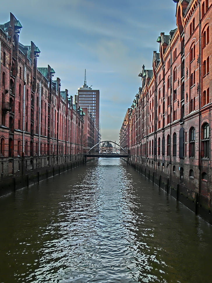 Hamburg, : Speicherstadt, stare: speicherstadt, skladišče, plovnih poteh, kanal