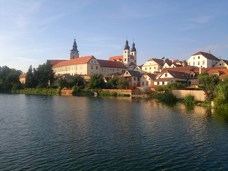 Csehország, Telc, város, tó, építészet, Európa, város