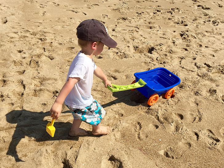 pláž, léto, dítě, batole, písek, Já?, rodina