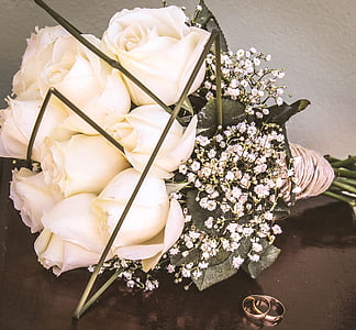 buquê, noiva, flores, flores delicadas, flores brancas, Rosa branca, Primavera
