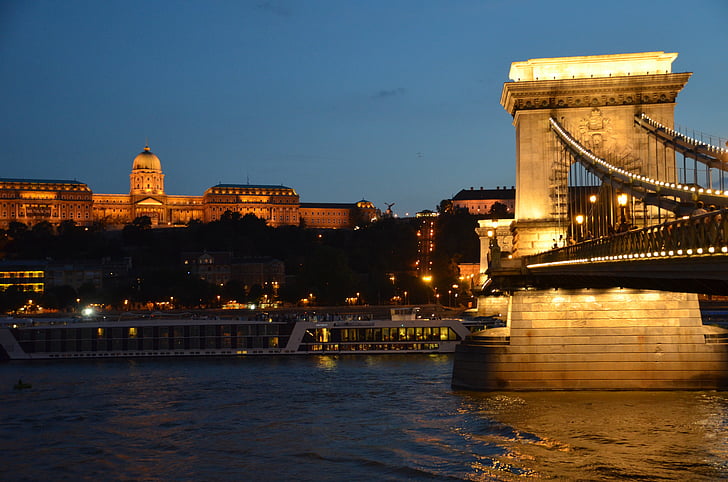 Budapešta, Donavas, naktī, upes, arhitektūra, pilsēta, Ungārija