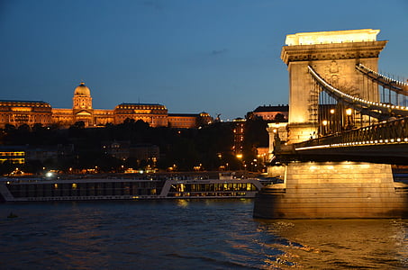 Budapeštas, Dunojaus, naktį, upės, Architektūra, Miestas, Vengrija