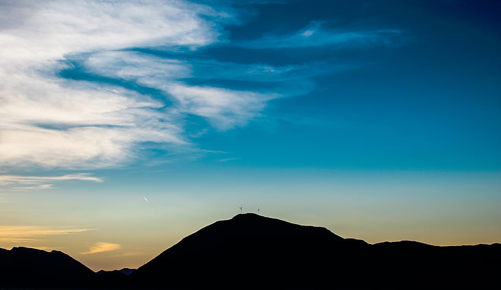 natura, muntanyes, cel, núvols, silueta, muntanya, posta de sol