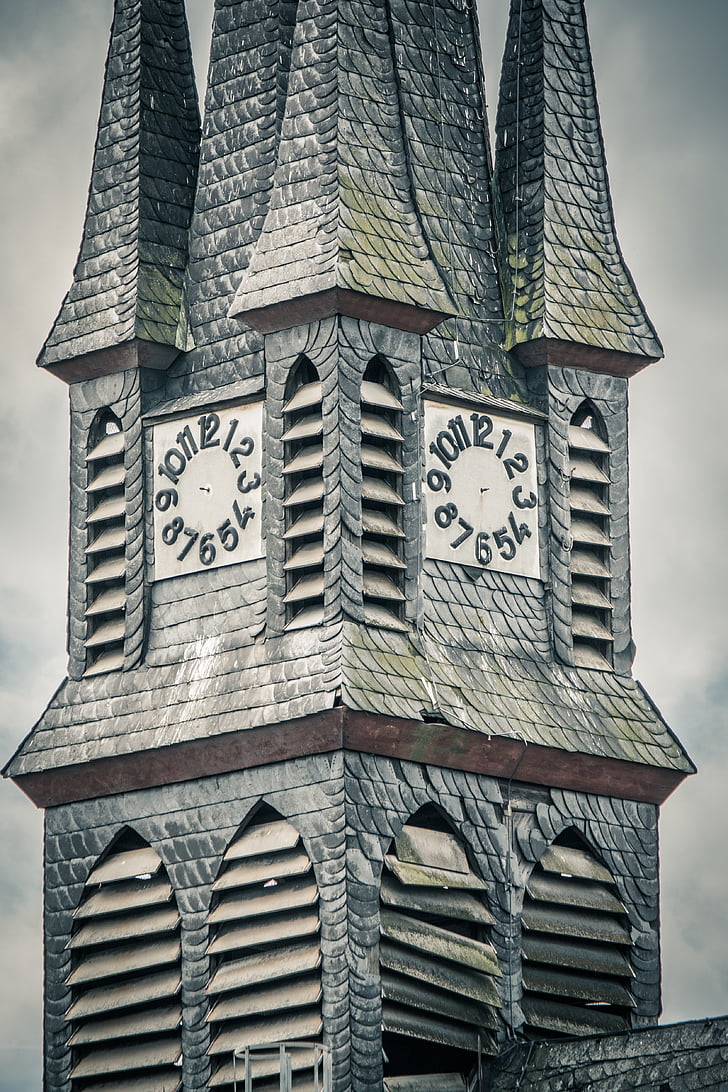Steeple, Clock, Gereja, arsitektur, bangunan tua, lama, secara historis
