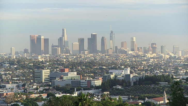 los angeles, centro da cidade, linha do horizonte, urbana, Califórnia, horizonte de los angeles, edifício