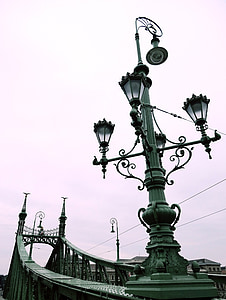 budapest, bridge, winter, green, sky light, metal, perspective