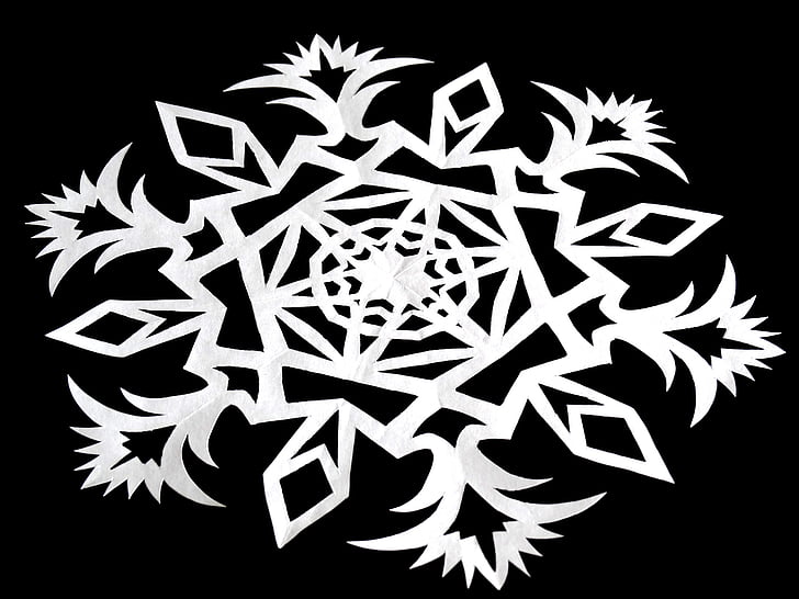 star, snowflake, silhouette, black and white, pattern, decoration