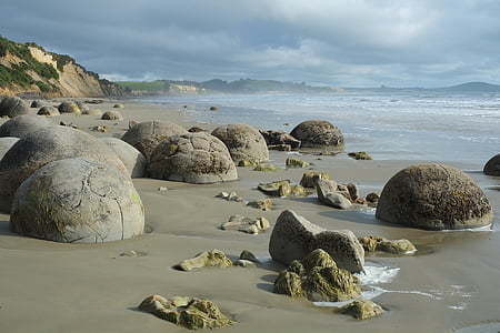 batu-batu, Moeraki, Pantai koekohe, laut, alam, batu, Selandia Baru