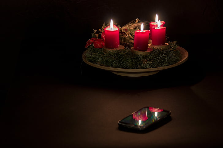 adveniment, Corona d'Advent, temps de Nadal, telèfon mòbil, reflectint, desembre