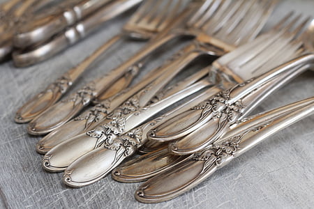 silverware, forks, metal, cutlery, silver, dishes