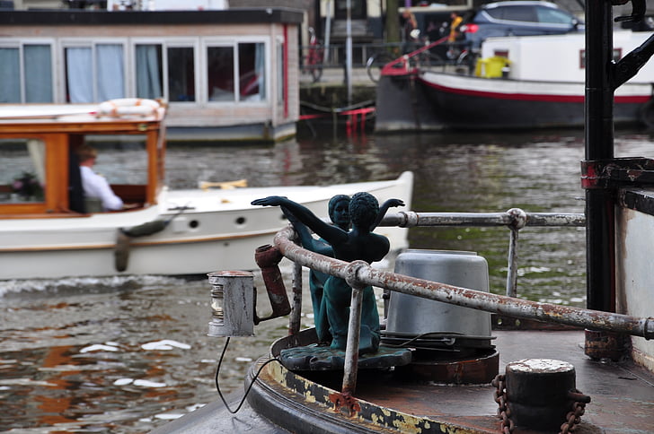 floden, båd, Amsterdam, scene